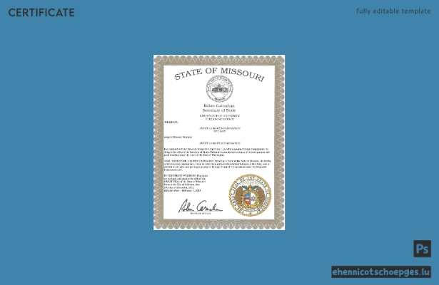 US-amerikanische Missouri-Heiratsurkunde im PSD-Format – Beispielvorschau